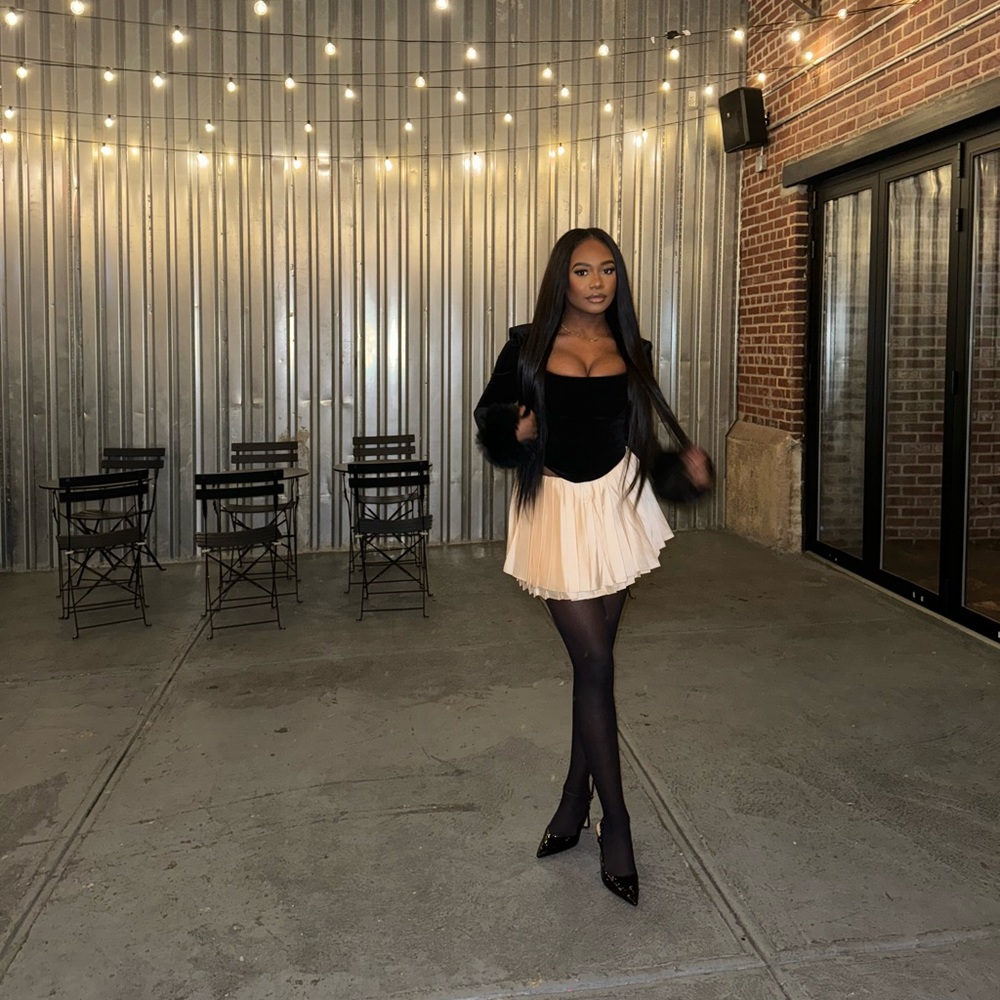 House of CB Black Velvet Long Sleeve Crop Top